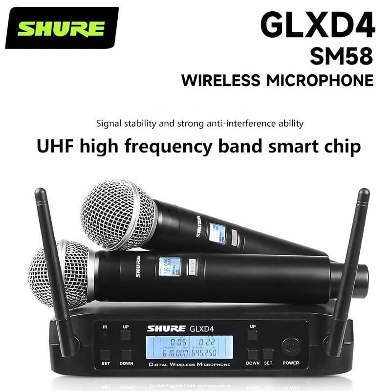 Microfone Sem Fio Duplo Shure GLXD4-SM58, Profissional, Alcance 100m, Palestras e Shows