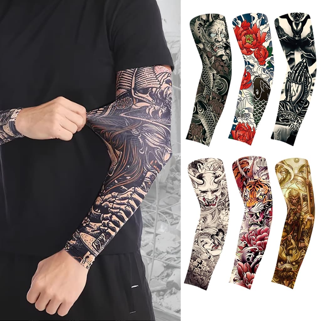 1 Par Manguito Tattoo Protetor Solar Seda Gelada Respirável Absorve Suor Moto Verão Unissex