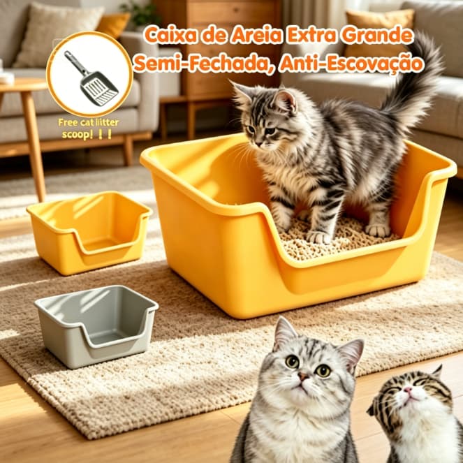 Semi-Fechada - Caixa de areia alta para gato grande Gigante Bandeja Areia Gato Caixa de areia para gatos semifechada