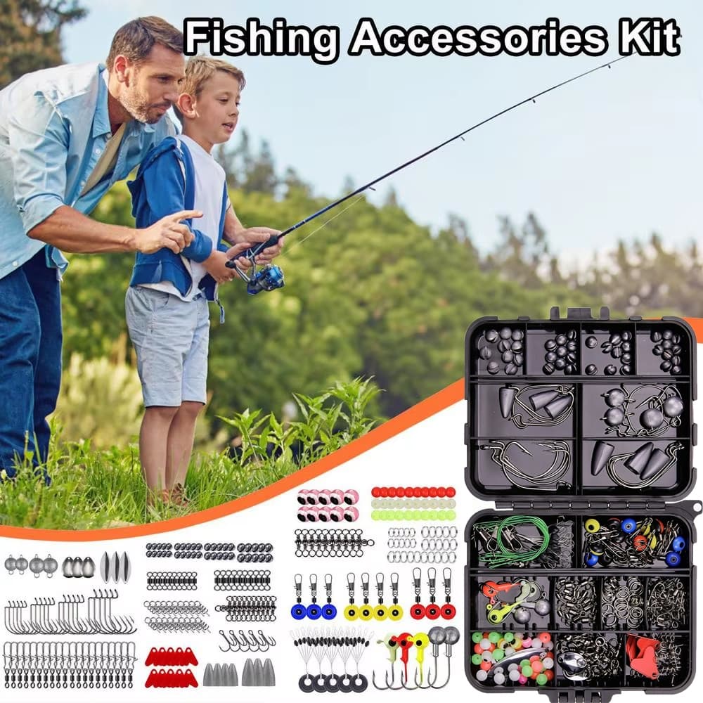 257Pescas Acessórios De Pesca Kit Incluindo Pesos Chumbada Pesca Gira Snaps Com Caixa