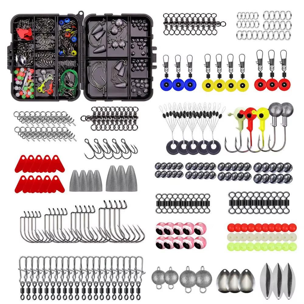 257Pcs Acessórios De Pesca Kit Incluindo Pesos Chumbada Pesca Gira Snaps Com Caixa