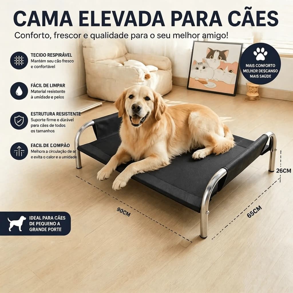Cama Grande 90X65X26 CM-cama pet impermeável Suspensa Elevada Portátil Respirável E Confortável Para Pets Cães Gatos