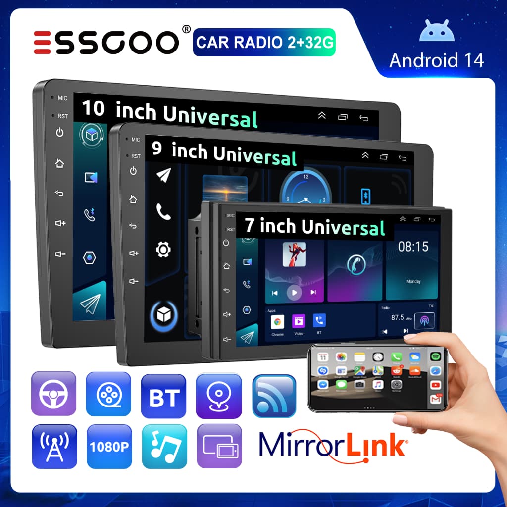 (Envio de São Paulo）ESSGOO Carplay 2 Din Android Reprodutor De Carro 7 " 9 " 10 " GPS Bluetooth FM Rádio Multimídia MP5