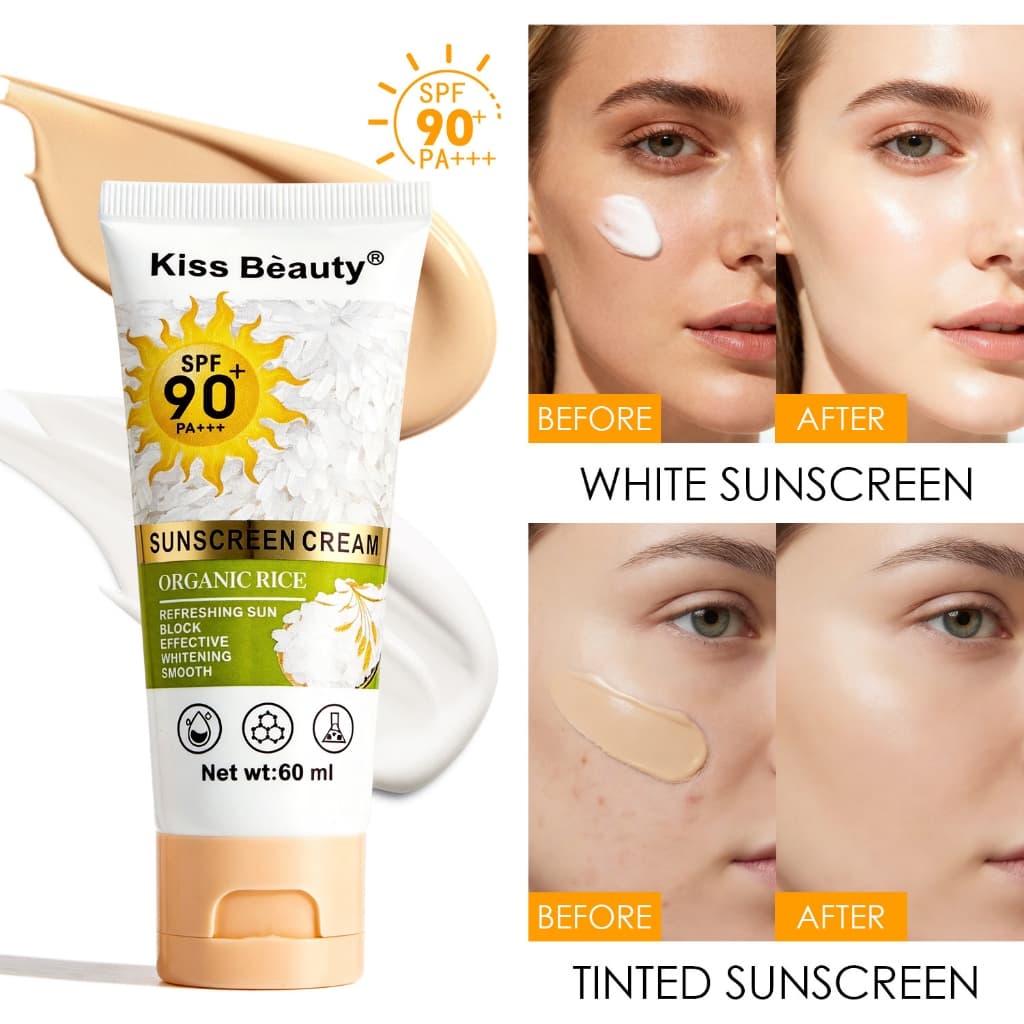 SPF90 + Arroz Protetor Solar Proteção Da Pele Refrescante Maquiagem Creme Resistência UV Facial