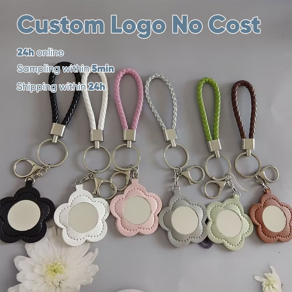 Personalização Gratuita Mini Espelho De Maquiagem Com Chaveiro Flores Portáteis Simples Sacos De Criatividade Pingente B
