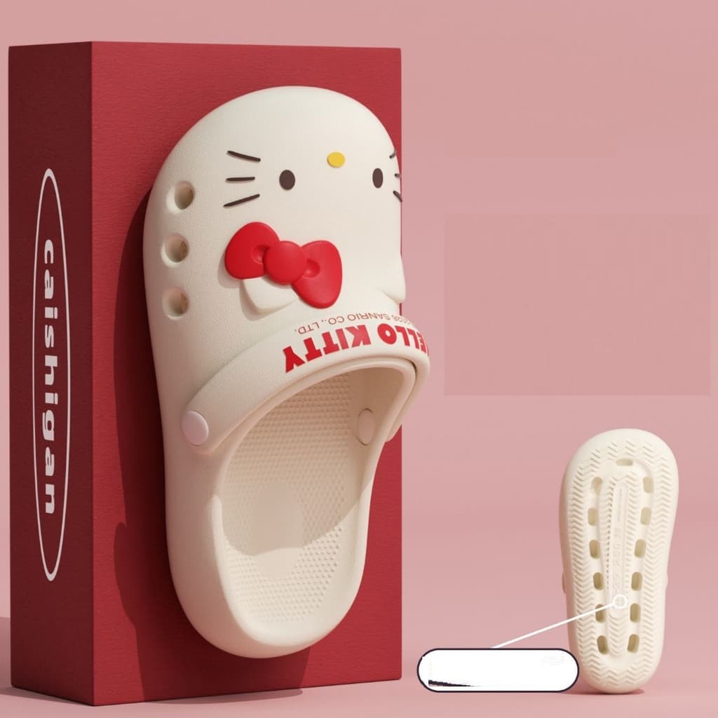 Sanrio HelloKitty Hole Shoes feminino verão exterior usar merda-piso sola grossa antiderrapante chinelos Baotou