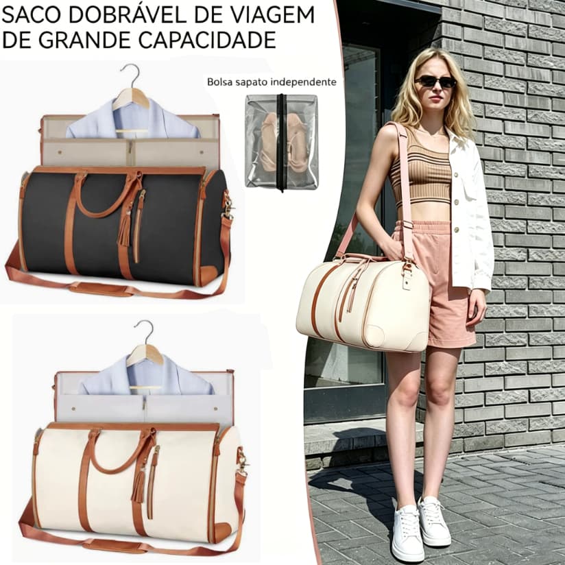 Bolsa de Viagem 2 em 1 Unissex Mala de Mão com Porta Terno Vestido Resistente à Água