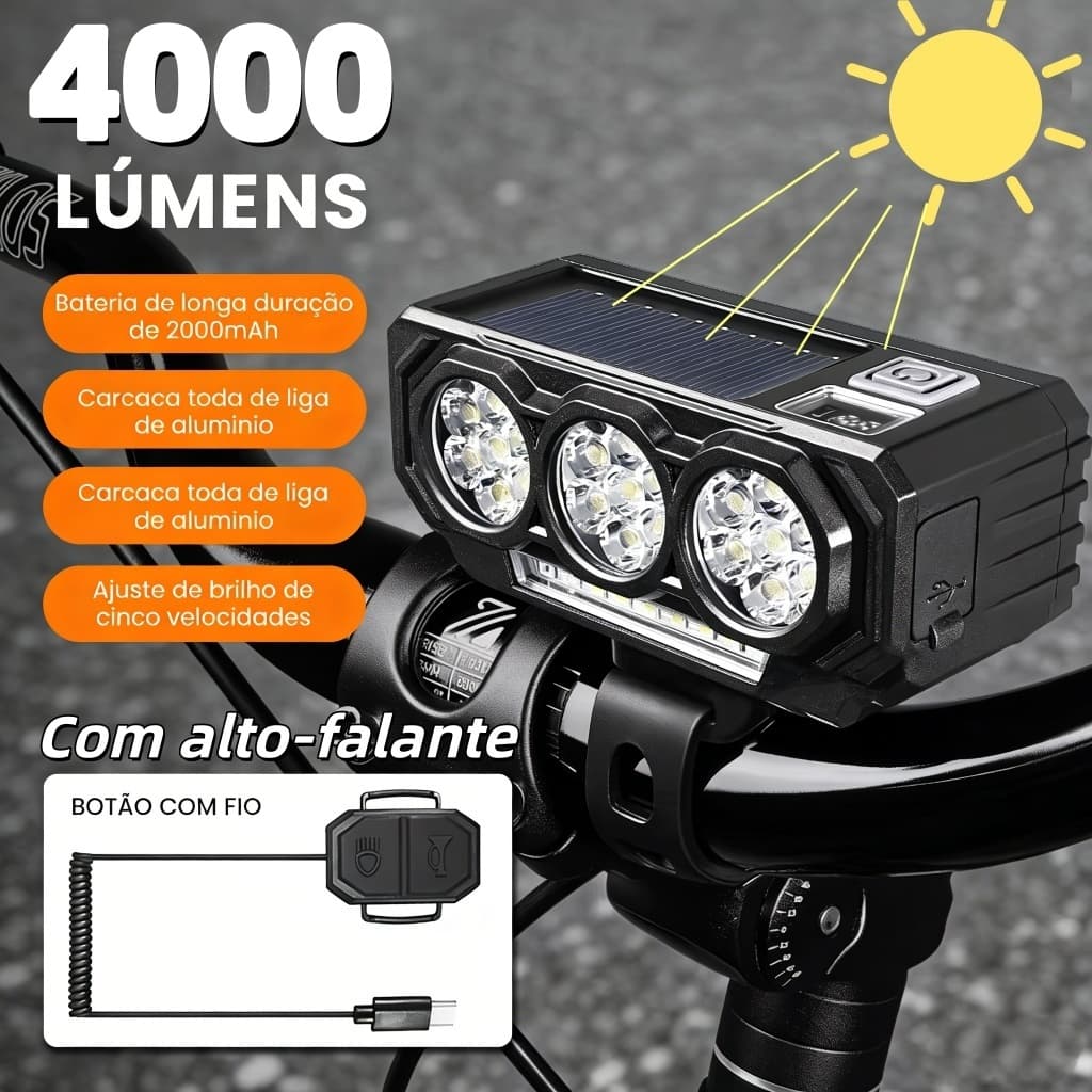 Energia solar Lanterna Bike Com Buzina/Power Bank 3 Em 1 Multifuncional 16H4000 Lúmens Recarregável À Prova D'Água 3 luz