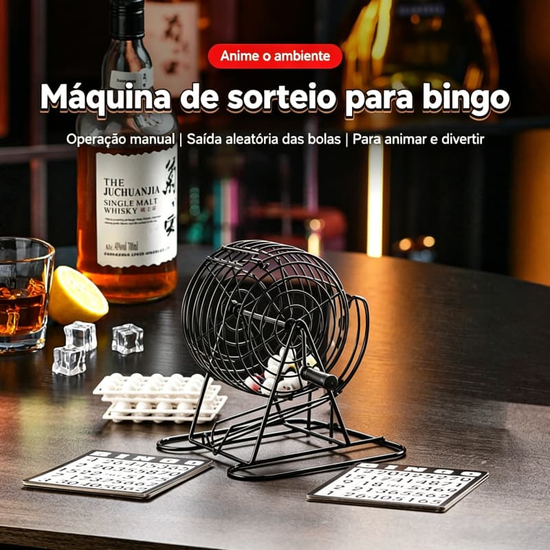 Kit Jogo de Bingo Com Globo Metálico 75 Bolas + 18 Cartelas Reutilizáveis + 150 Marcadores Festa e Reunião Entrega