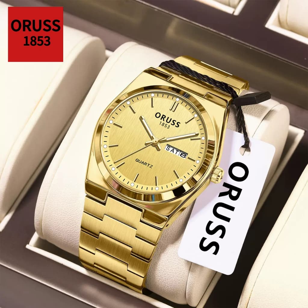 ORUSS Original Masculino Aço Inoxidável Calendário Duplo À Prova D 'Água Luminoso Relógio de Luxo Moda Negócios Versão C