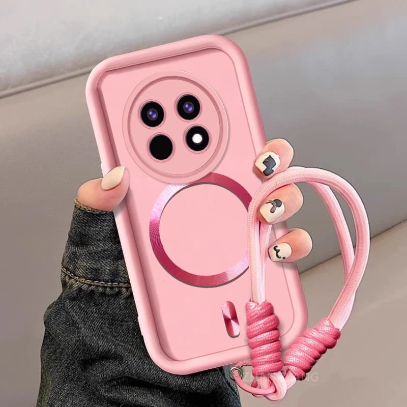 Capa Para Realme 12 5G 12x Pro 5G Silicone TPU Estilo Fosco De Telefone Estética metal Magnético Novo design Corda Suspe