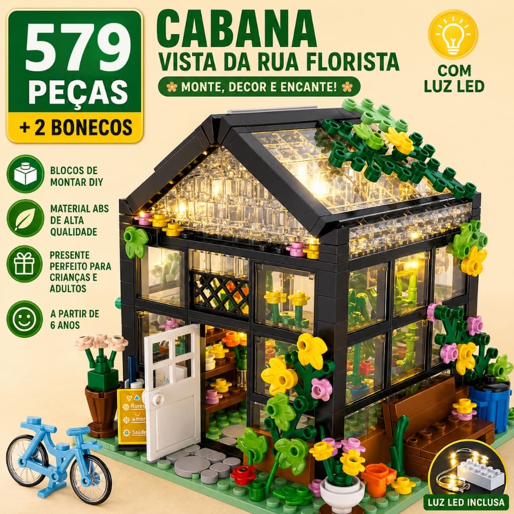 579 Peças Cabana Vista da Rua Florista Brinquedos de Construção Blocos de Montar DIY com Luz Presente de Natal Crianças