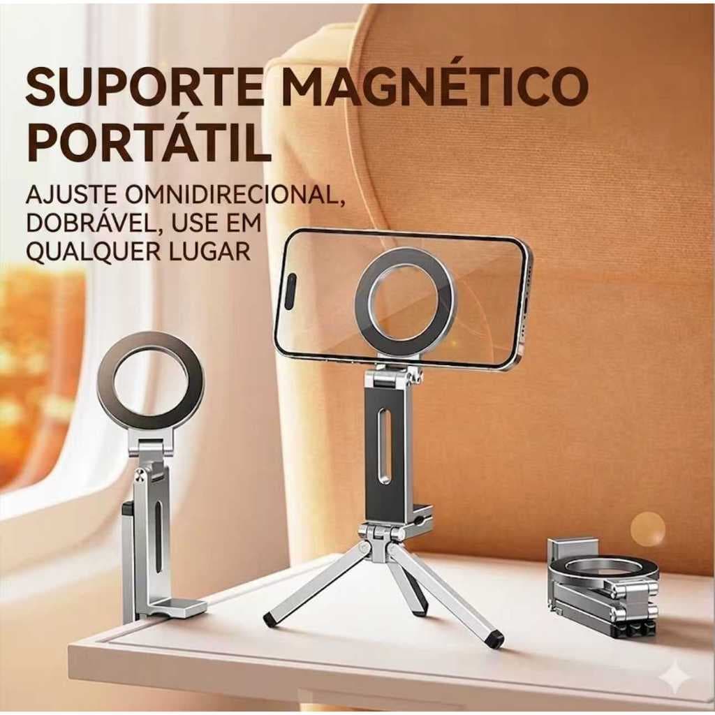 Suporte de Telefone em Alumínio, Clipe Mágico 3 em 1, Tripé Magnético Portátil para Viagem