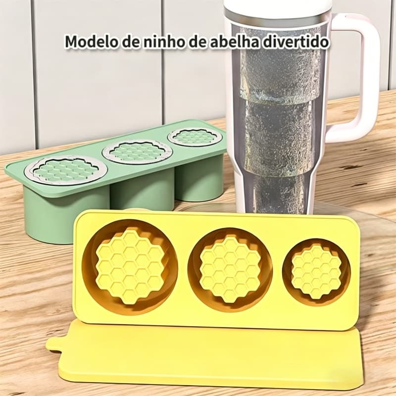 Forma de Gelo Cilíndrica de Silicone com Tampa 3 Tamanhos para Copo Bebidas Frias Whisky Coquetéis São