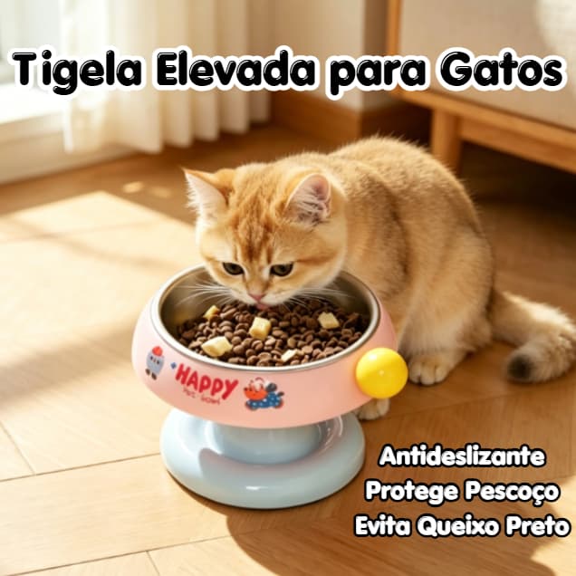 Tigela Para Gatos e Cachorro De Pés Altos Com Proteção Do Pescoço De Aço Inoxidável Animais De Estimação Antiderrapante