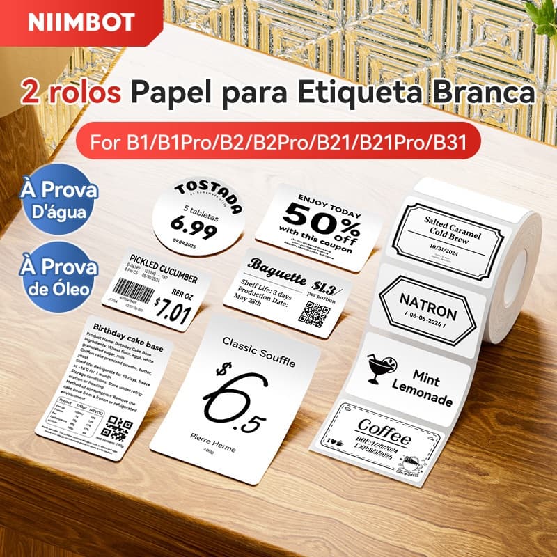 【2 Rolos】 De Papel Etiqueta Branca Niimbot B21/B1 Preço Da Mercadoria De Roupas Autocolante De Alimentos À Prova D'água