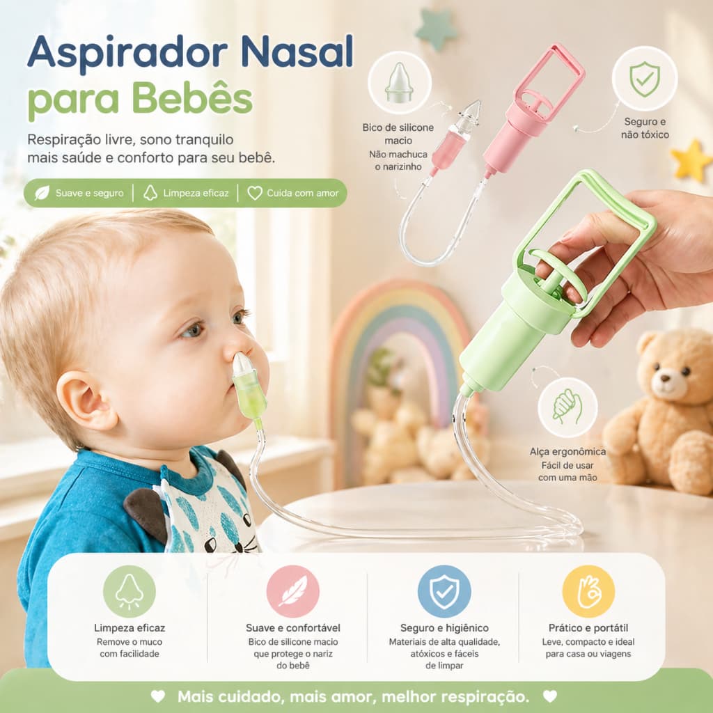 Aspirador Nasal Manual Para Bebês , Limpador De Recém-Nascidos , Evita Muco E Congestão