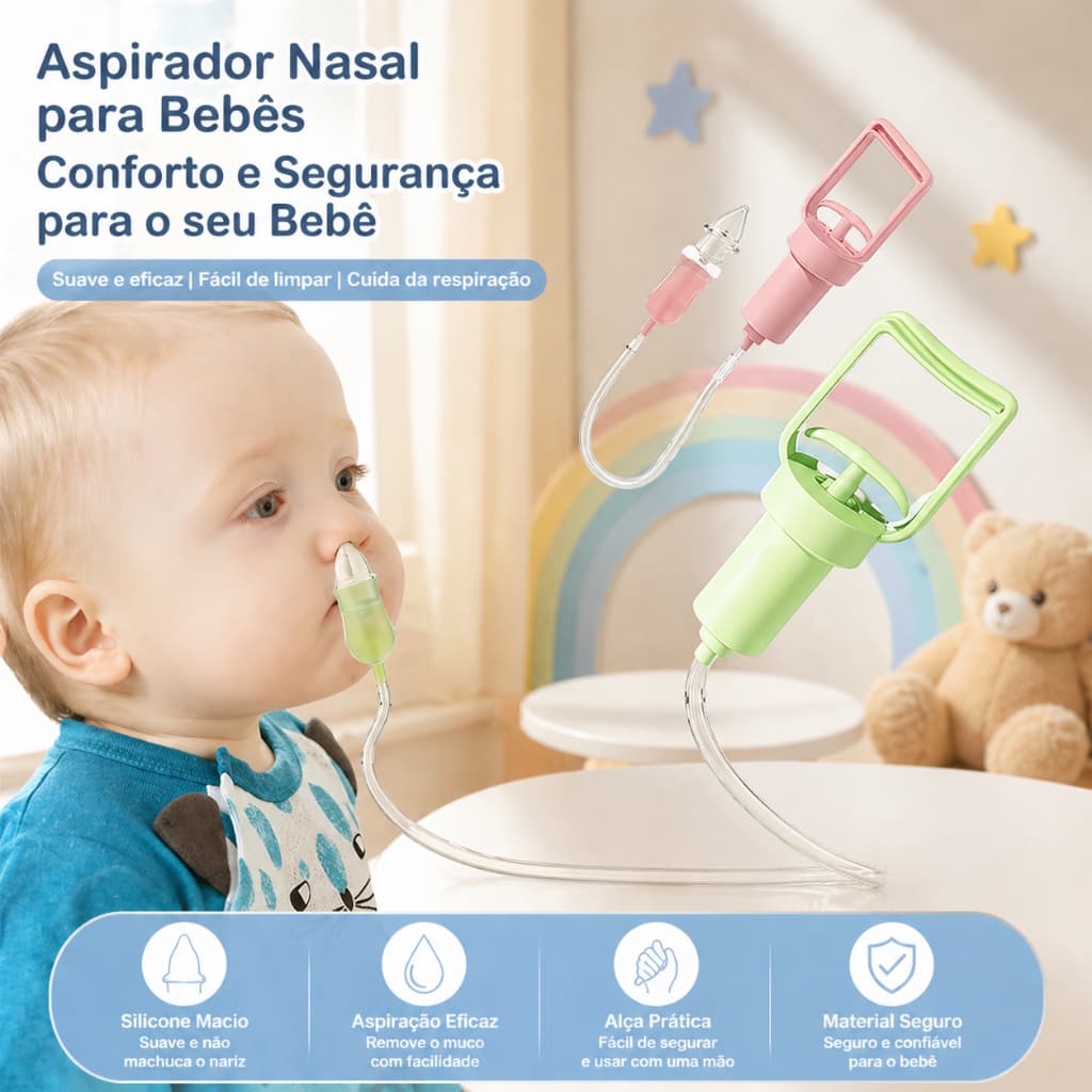 Aspirador Nasal Manual para Bebês - Sucção Manual Suave para Recém-Nascidos, Design Antirrefluxo e Fácil de Limpar