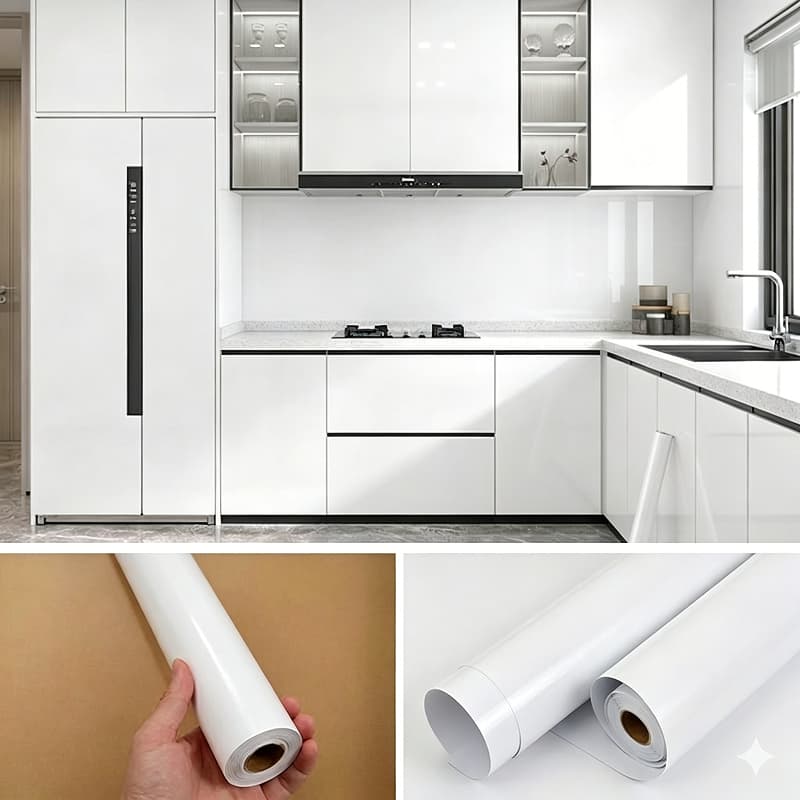 5/10 Metros Adesivo Branco Brilho + Espátula para Aplicação Móveis Geladeira Fogão Decoração
