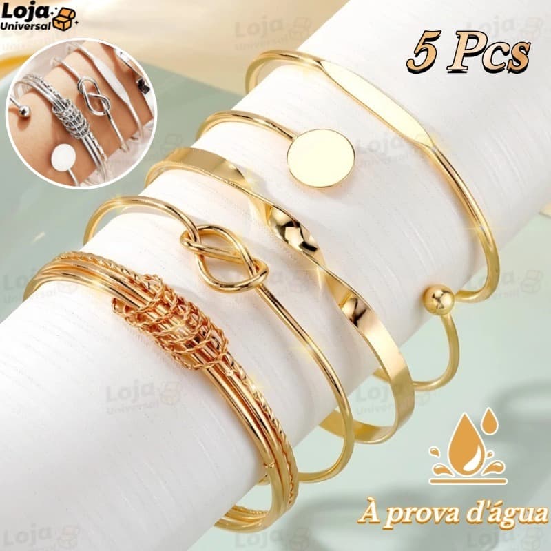 Conjunto De Pulseira De Torção Geométrica 5 Peças Para Mulheres Minimalista Empilhável Presente De Joias Da Sorte-LU