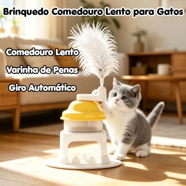 Cat - Brinquedo Dispenser de Ração Rotativo para Gatos Máquina de Raspadinha Varinha Interativa Alívio de Tédio