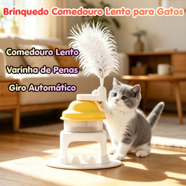 Brinquedo Dispenser de Ração Rotativo para Gatos Máquina de Raspadinha Varinha Interativa Alívio de Tédio