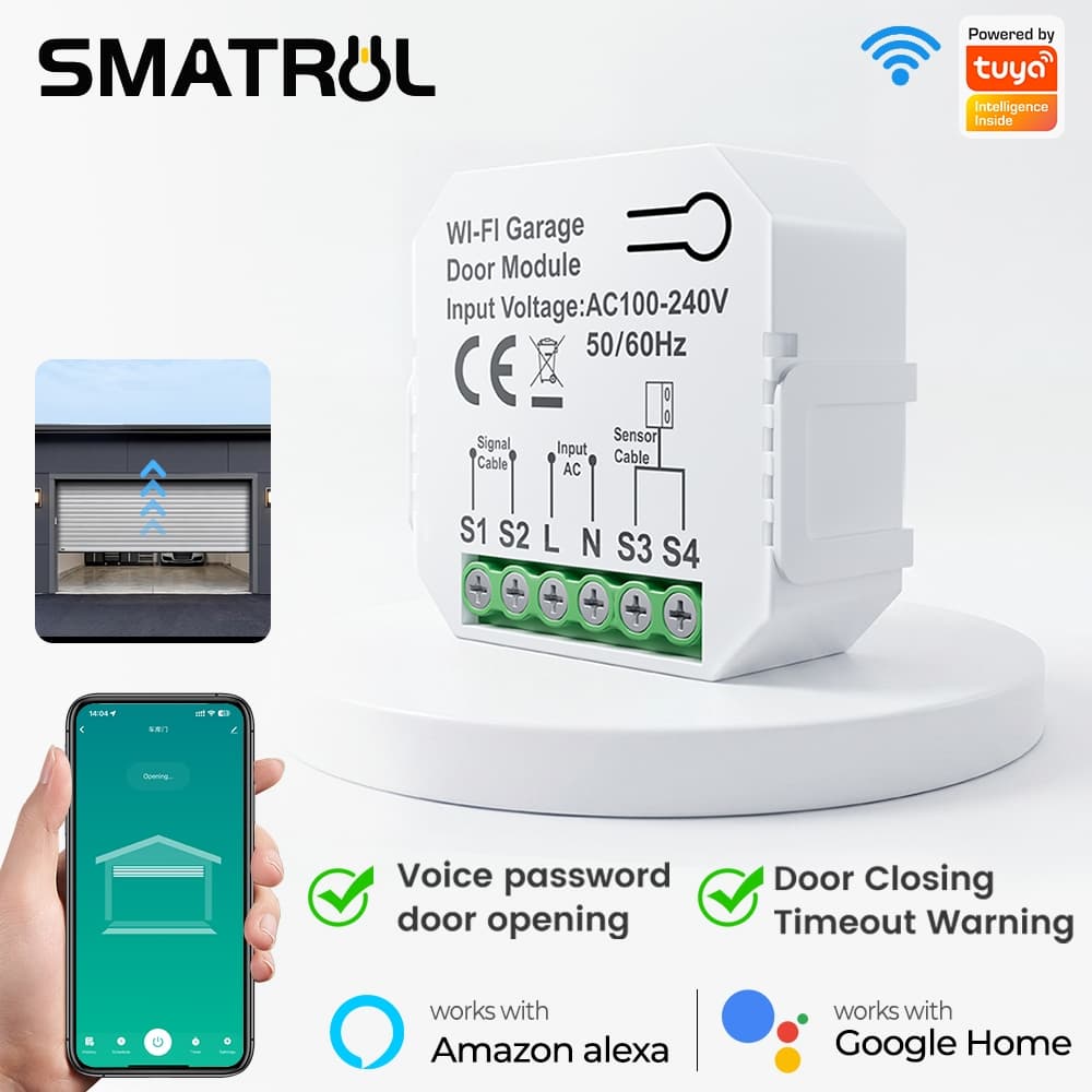 SMATRUL WiFi Tuya Smart Garage Door Switch Sensores De Abertura De Portas Controlador Life APP Controle Remoto Fechamento Monitoramento Alexa Google Home Tmall Genie