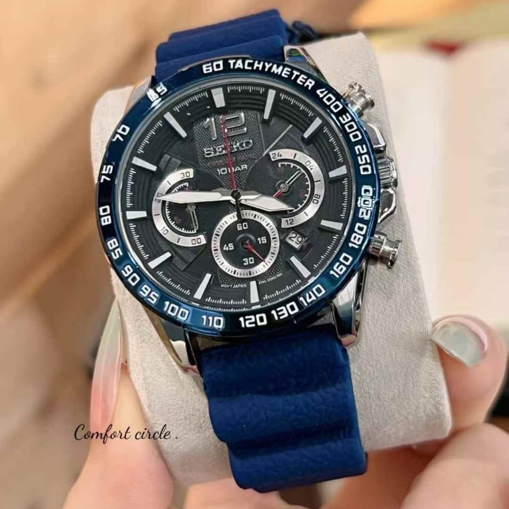 Novo Seiko cronógrafo 100m à prova d'água relógio esportivo pulseira de resina relógio de negócios da moda dgyh