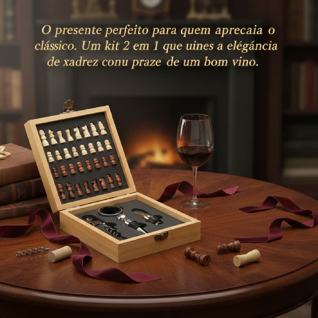 Conjunto de ferramentas de vinho xadrez de bambu saca-rolhas conjunto de 4 peças caixa de presente