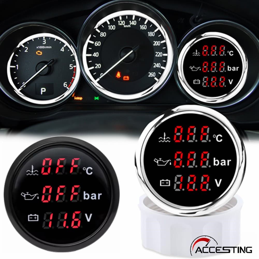 Medidor De Temperatura Da Água 3 Em 1 De 52 Mm , Pressão De Óleo Nível Display Digital À Prova D'água De Tensão Com Funç