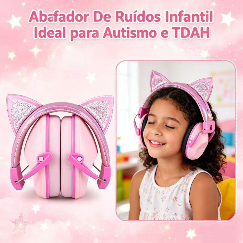 Abafador de Ouvido Infantil Com Orelha De Gato Protetor Auricular Kids Para Autismo TEA 26DB