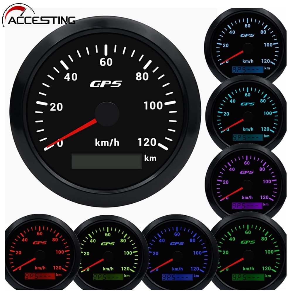 Velocímetro GPS De 85 Mm , Luz De Fundo De 7 Cores 0-120 Km/h Velocidade Do Odômetro ​ Medidor Para Motocicletas , Barco
