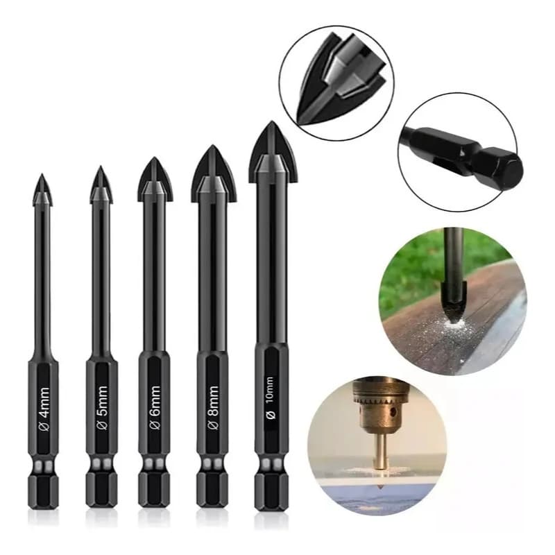 Kit 5 Brocas Broca Universal Fura Tudo Fura Vidro Jogo