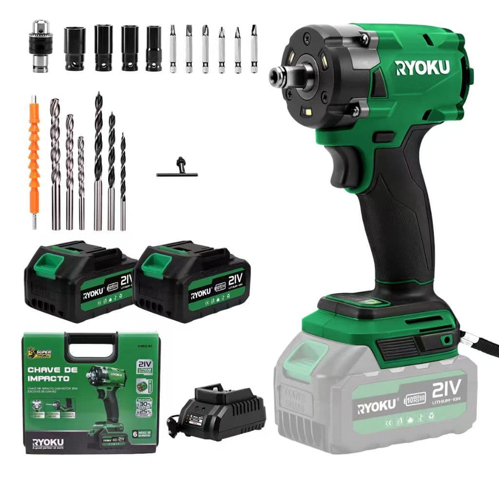 Chave De Impacto Sem Escova RYOKU Original Fio 1/2 E 1/4-Torque Máximo De 600N.M