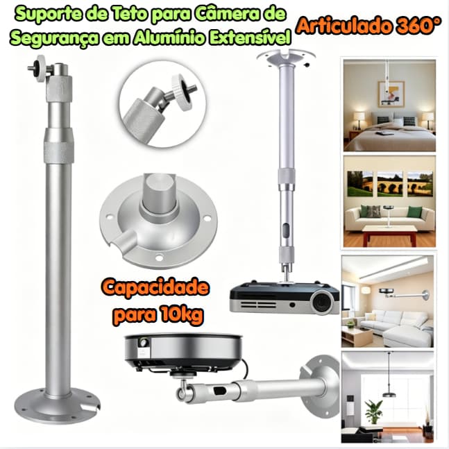Suporte Teto/Parede Universal para Mini Projetor e Câmeras - 10kg, 360° 30-60cm