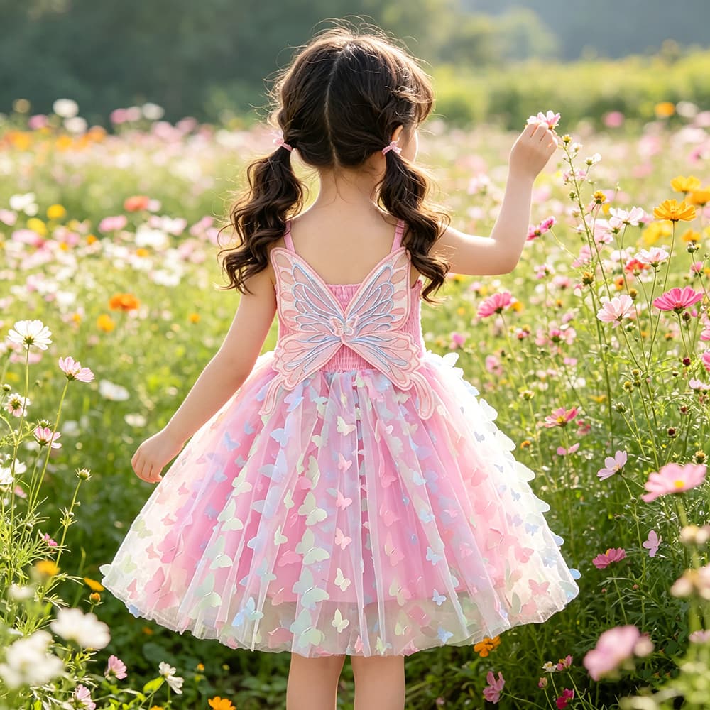 Meninas Borboleta Vestido De Princesa Crianças Rosa Tule Tutu Com Asa Sem Mangas Suspender Saia Para Festa De Aniversári