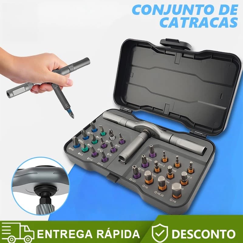 Conjunto de chave de catraca multifuncional 24 em 1 caixa de ferramentas completa caixa de manga reversível