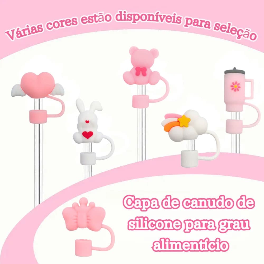 10mm Tampas De Palha De Silicone Alimentar,Vários Designs Fofos,Acessório Reutilizável À Prova De Poeira Para Canudos
