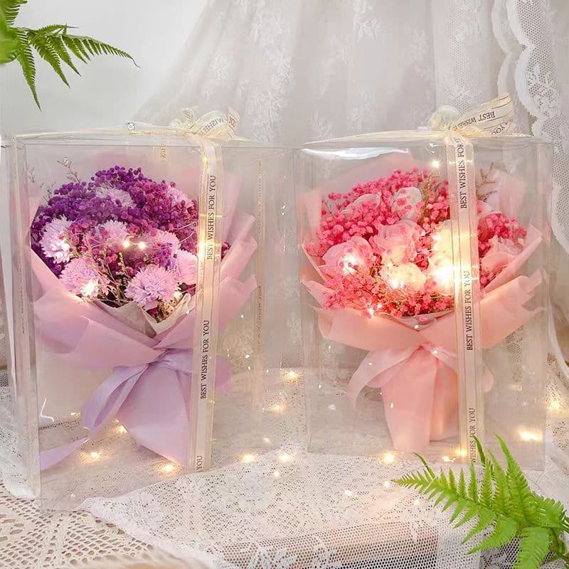 Spot Quick Hair / Dia da Mãe Rose Carnations Bouquet Caixa de presente / Simulação de sabão Flor Eternal