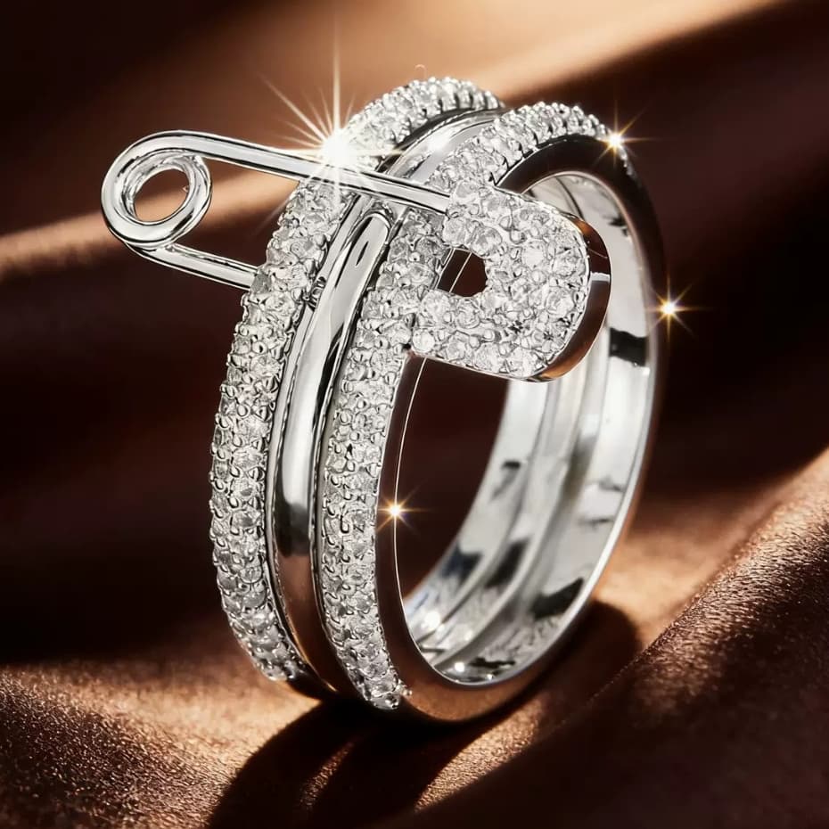 [Novos produtos mais vendidos] Anel feminino de diamante "Pin" estilo europeu americano da moda S925|Presente exclusivo