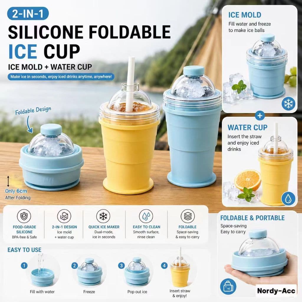 Copo De Gelo Dobrável Silicone De Grau Alimentício 2 Em 1 Molde Garrafa De Água Portátil Viagem Para Acampamento Ao Ar L