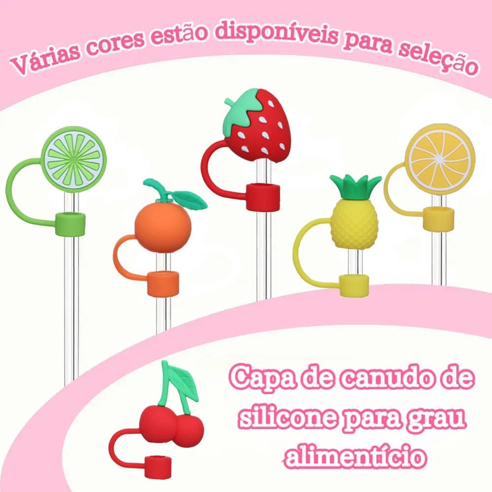Tampa de Canudo de Silicone Forma de Fruta 10mm, Acessório Reutilizável Alimentício Antipoeira