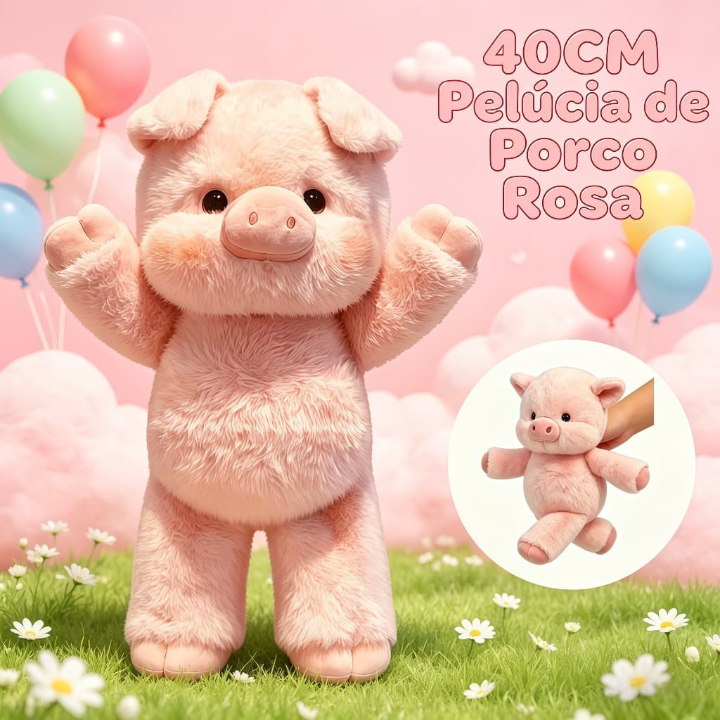 40Cm Pelúcia de Porco Rosa Boneca Macia Fofinha Presente para Crianças e Meninas