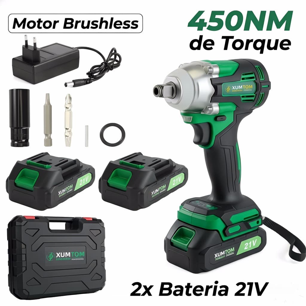 Kit Chave Impacto 21V Brushless 450Nm - Parafusadeira/Furadeira 2em1 - 2 Bat, Carreg. Bivolt - Automotiva e Obras