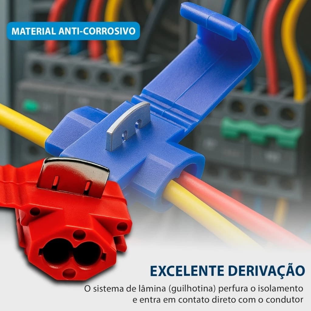 Kit 100 Conector Terminal Derivação Emenda Cabos Fios,conectores de Derivação Azul 1,5 a 2,5mm²