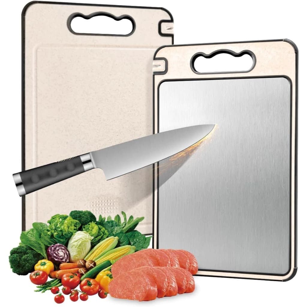Tábua de Corte Dupla Face Premium de Titânio - Aço Inox de Grau Alimentício para Cozinha Higiência