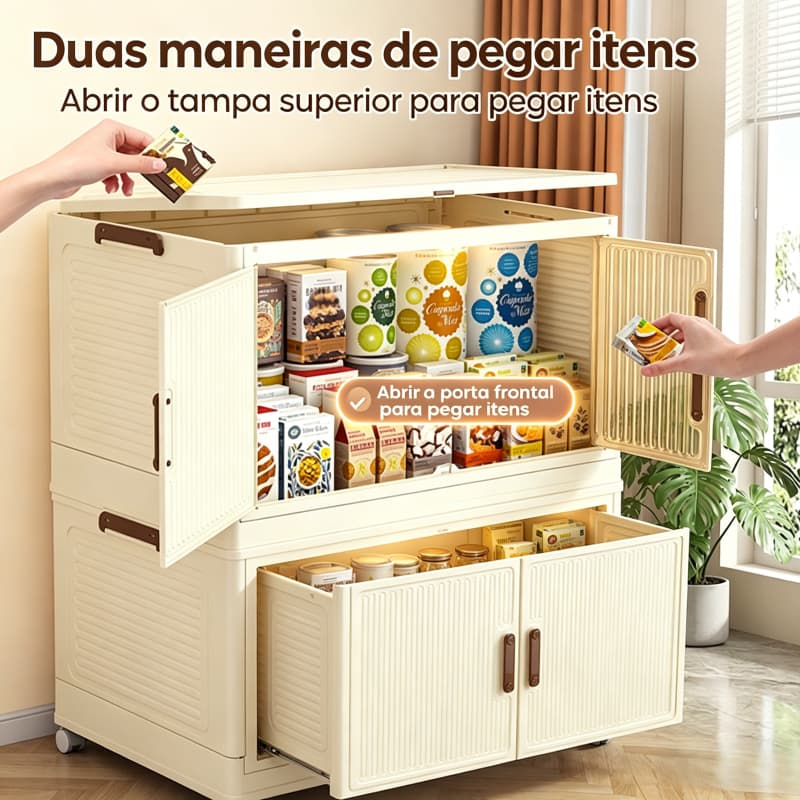 Armário Dobrável Empilhável 3/5 Andares com Rodas e Portas Magnéticas Resistente à Água para Cozinha Banheiro Entrega