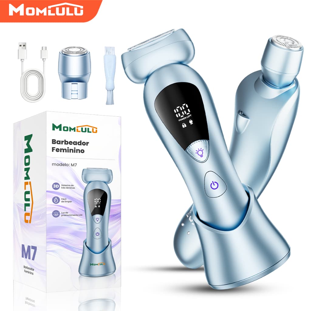 MOMLULU 2 em 1 Barbeador Feminino Elétrico Com Luz M7 À prova d'água Para Pelos Pubianos Corpo e Rosto