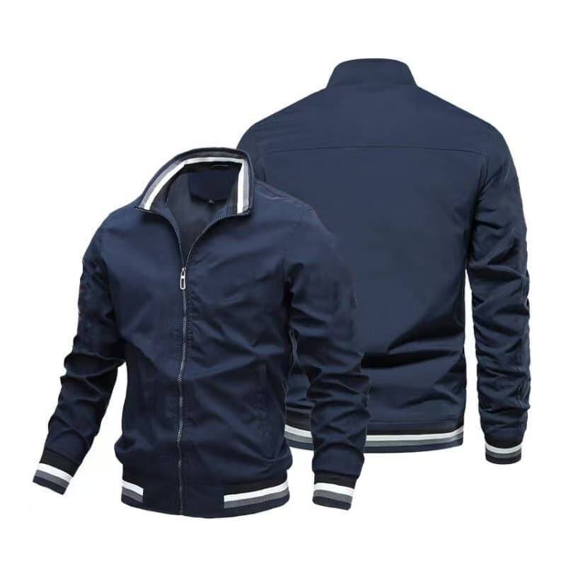 Jaqueta Masculina Estilo polo Com Gola Alta , design Listrado , Fecho Completo Zíper , Agasalhos Leves E Casuais