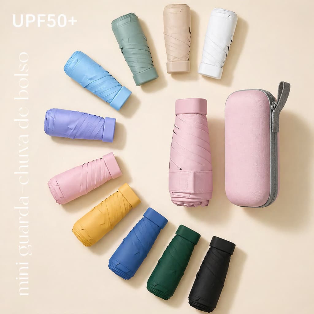 Mini Guarda-Chuva De Bolso Com Proteção UV UPF50 + Compacto Dobrável Para Sol E Viagens